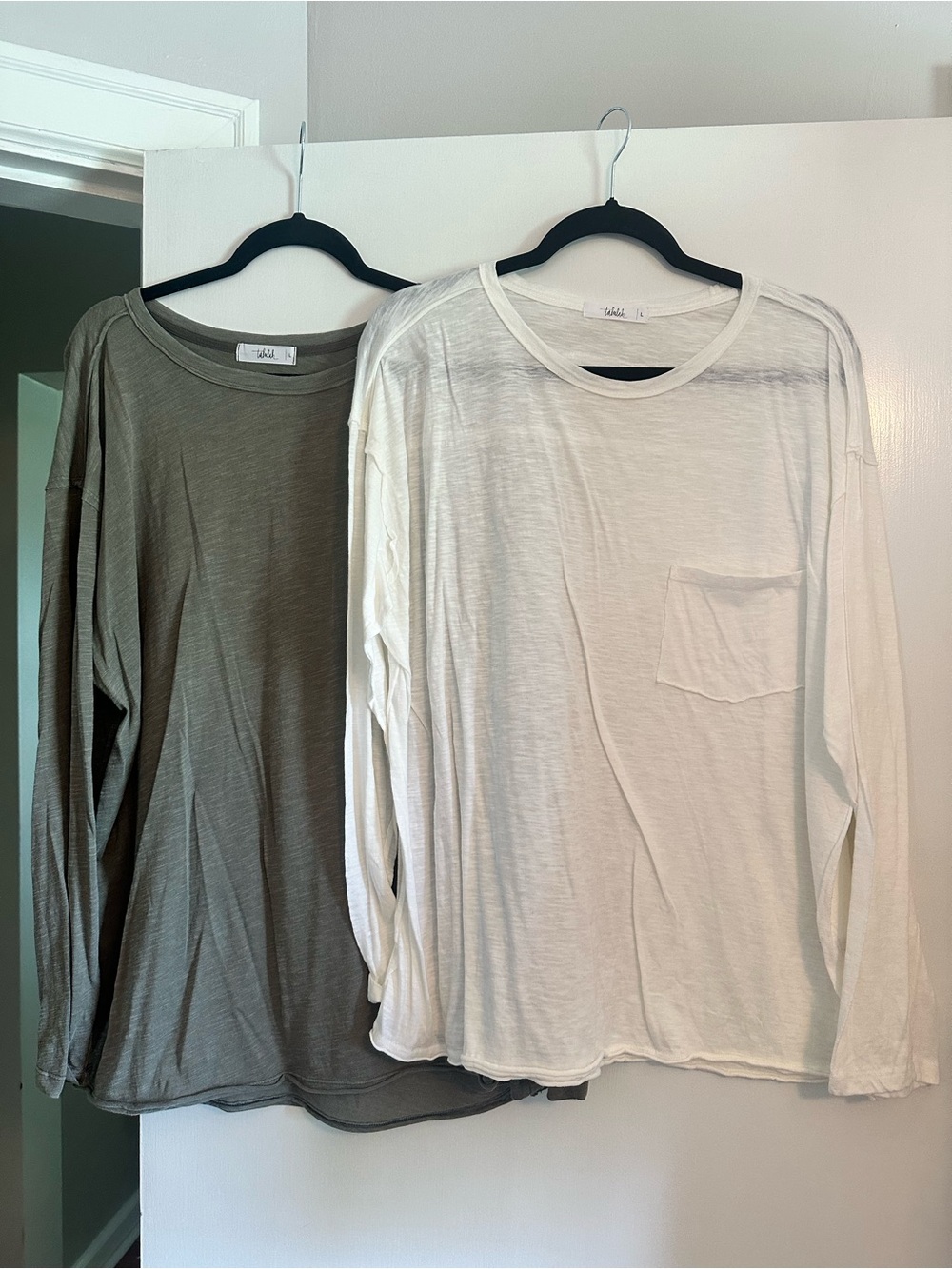 Talulah (Madi Nelson) Long Sleeve Tees - Olive Green & White